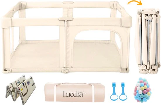 Lucellia® Inklapbare Grondbox 130×130 cm – Met Speelmat & Ballen – Meerdere Kleuren